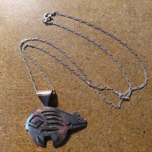 Monica Van Riper Anglo Sterling Embossed Silver Bear Necklace; 11.9 g; 20" Chain